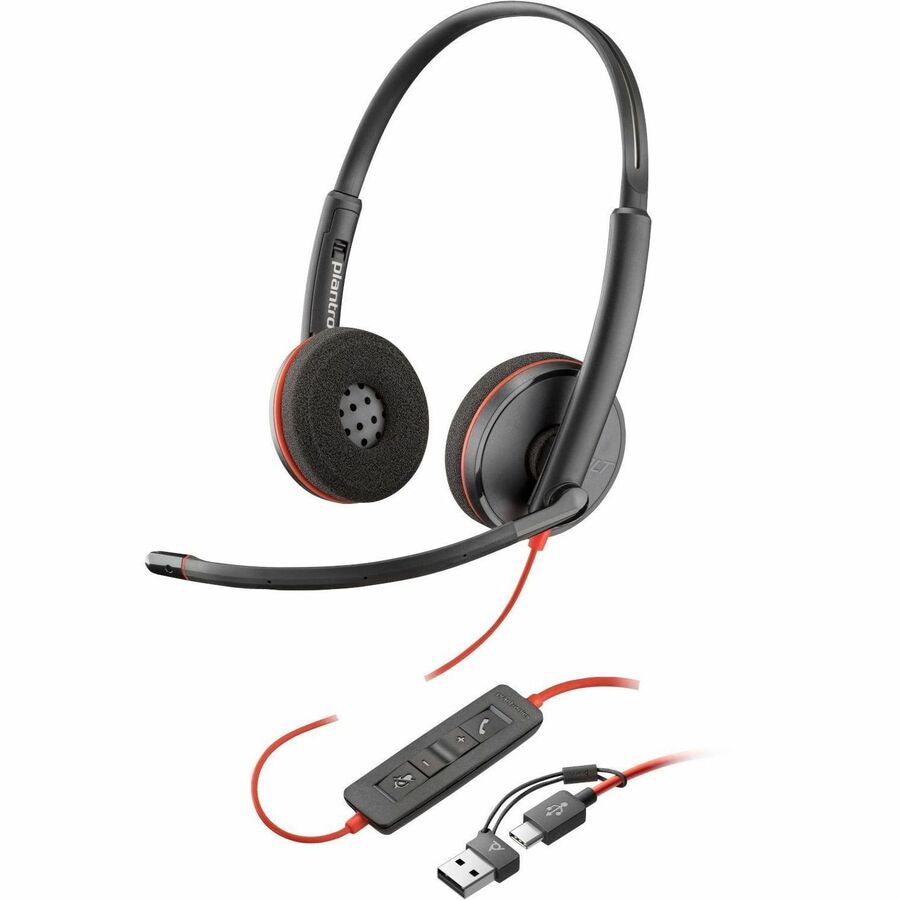 Poly Blackwire 3220 Stereo USB-C Black Headset +USB-C/A Adapter